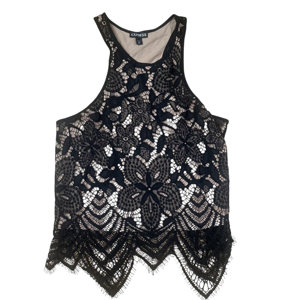 Express Black Lace Racerback Tank with Nude Underlay Size XS